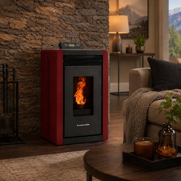 Alpine HP40 1,500 sq. ft. Small Pellet Stove with a 25-lb Hopper in Burgundy