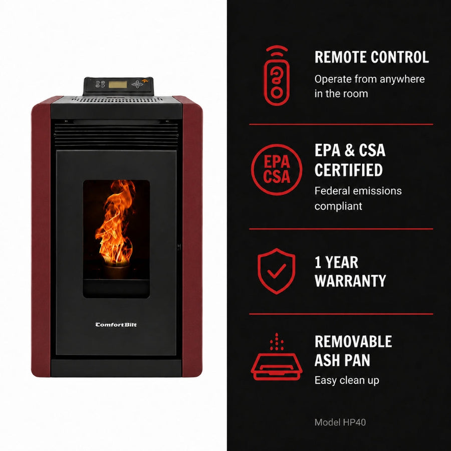 Alpine HP40 1,500 sq. ft. Small Pellet Stove with a 25-lb Hopper in Burgundy