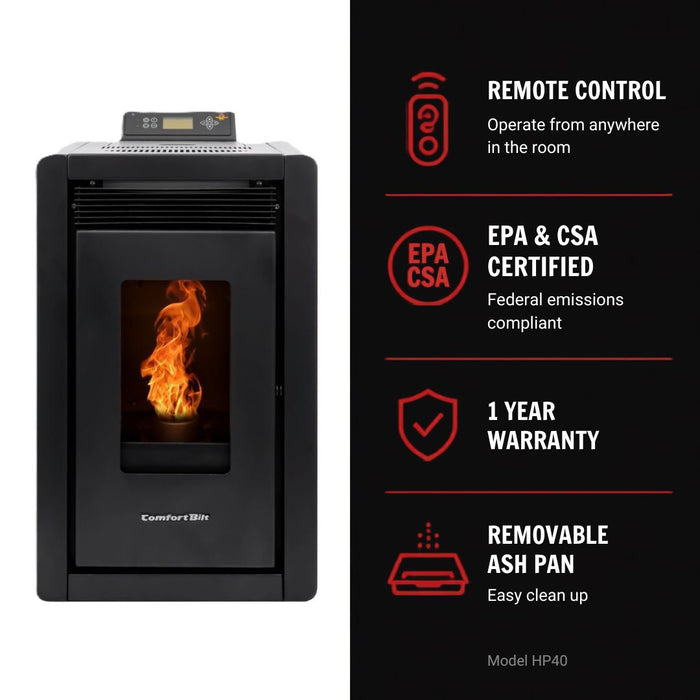 Alpine HP40 1,500 sq. ft. Small Pellet Stove with a 25-lb Hopper in Black