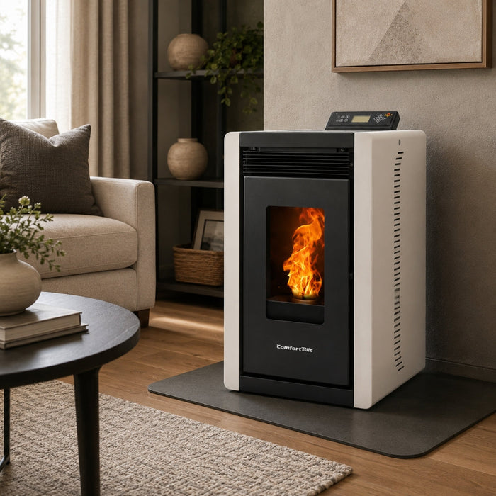 Alpine HP40 1,500 sq. ft. Small Pellet Stove with a 25-lb Hopper in White