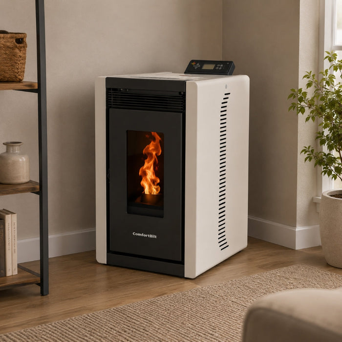 Alpine HP40 1,500 sq. ft. Small Pellet Stove with a 25-lb Hopper in White