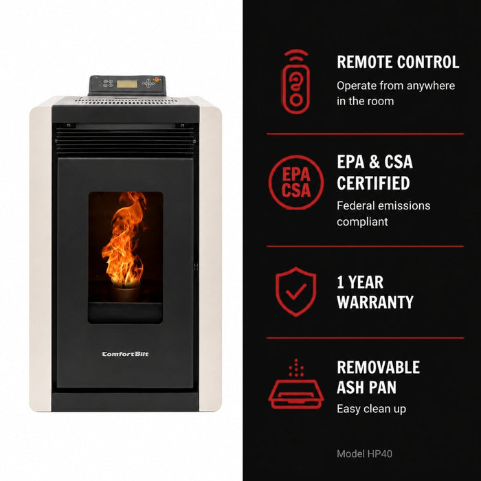 Alpine HP40 1,500 sq. ft. Small Pellet Stove with a 25-lb Hopper in White