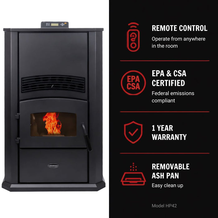 HP42-Alpine 2,800 sq. ft.  Pellet Stove with a 120-lb Hopper in Black