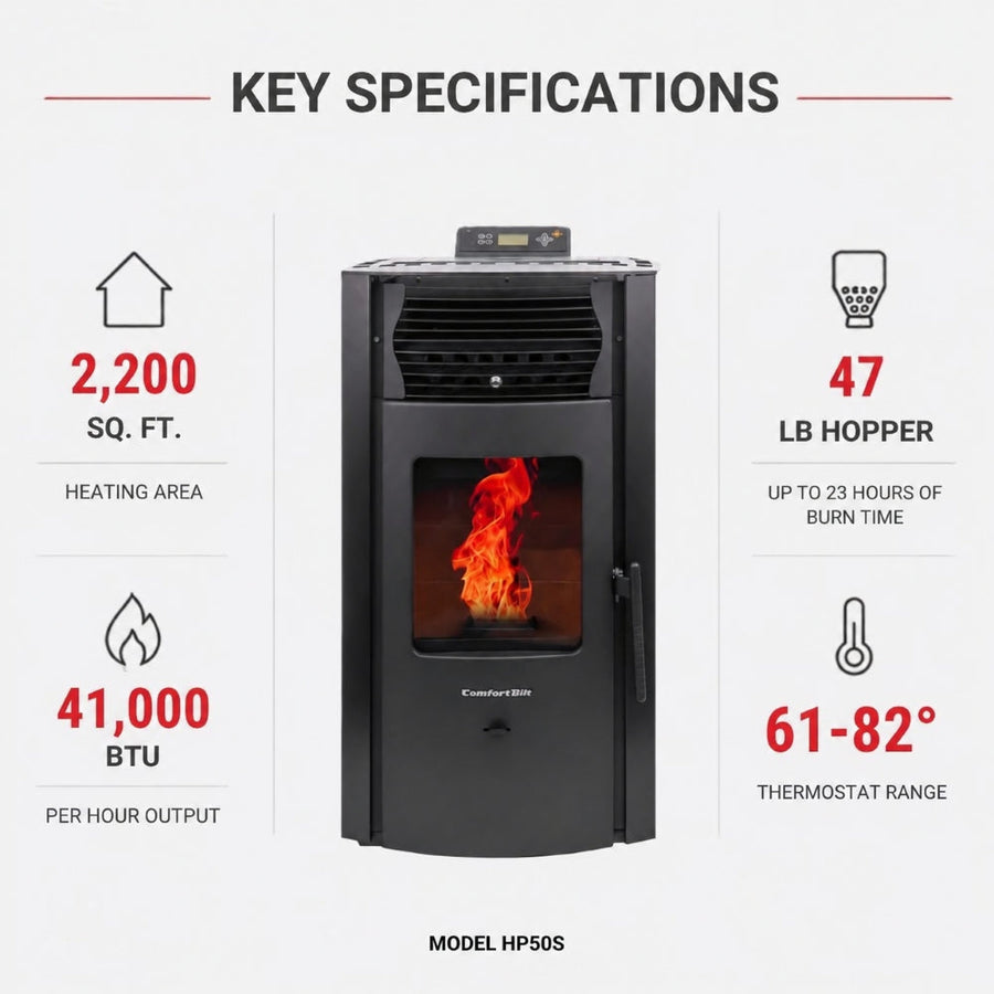 HP50S-Black 2,200 sq. ft. Pellet Stove with a 47-lb Hopper in Black