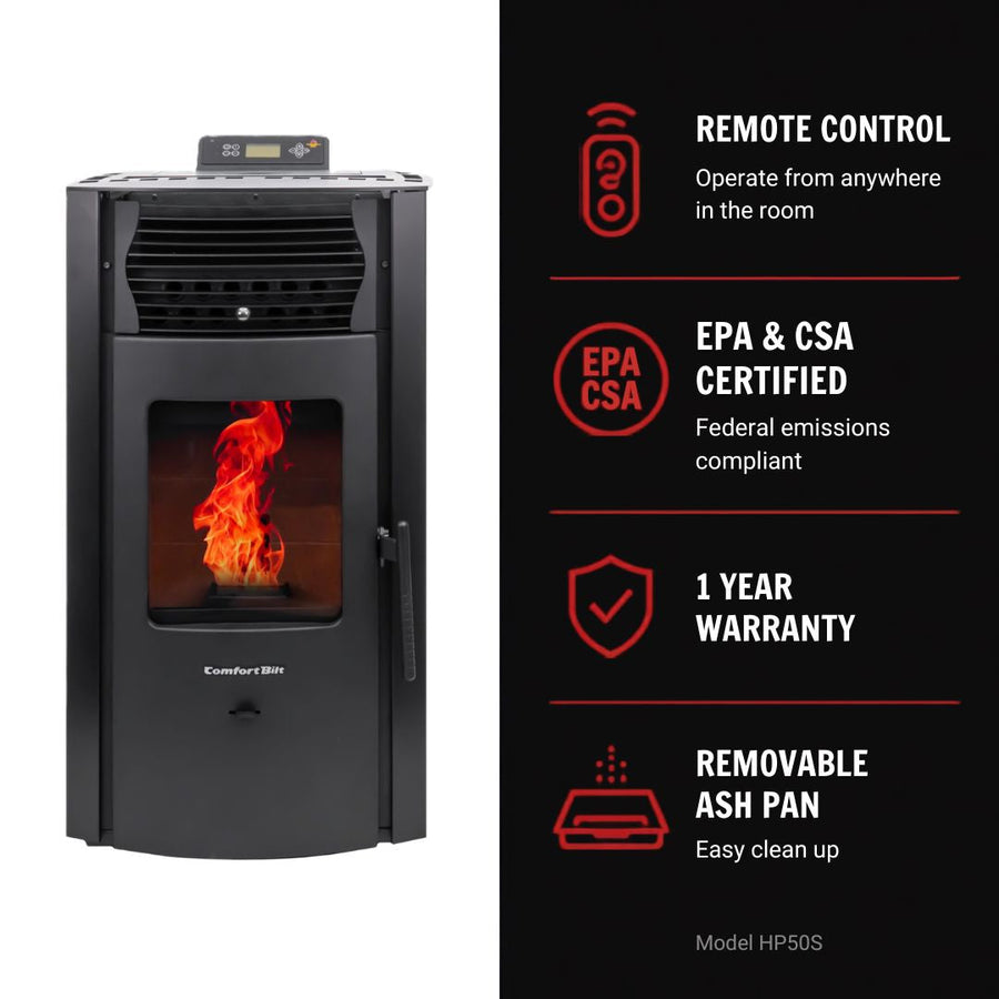 HP50S-Black 2,200 sq. ft. Pellet Stove with a 47-lb Hopper in Black