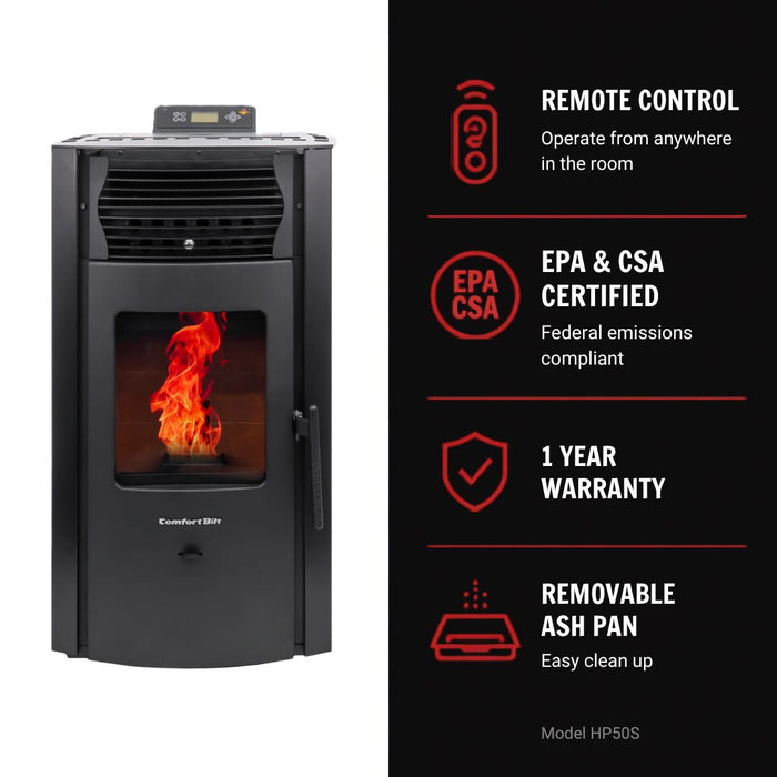 HP50S-Black 2,200 sq. ft. Pellet Stove with a 47-lb Hopper in Black