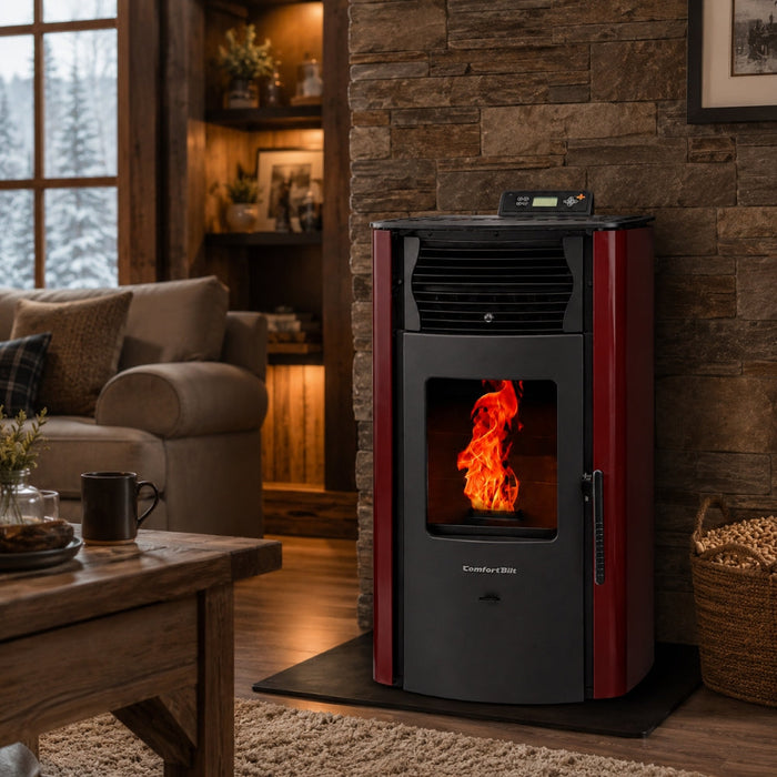 HP50S-Burgundy 2,200 sq. ft. Pellet Stove with a 47-lb Hopper in Burgundy