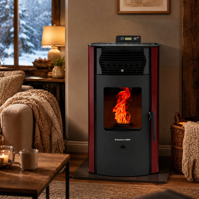 HP50S-Burgundy 2,200 sq. ft. Pellet Stove with a 47-lb Hopper in Burgundy