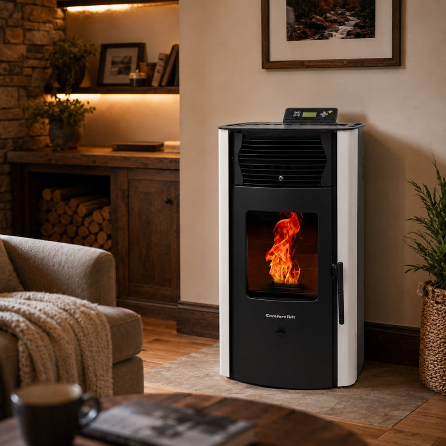 HP50S-White 2,200 sq. ft. Pellet Stove with a 47-lb Hopper in White