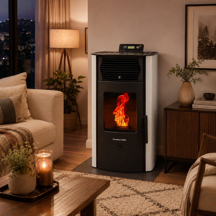 HP50S-White 2,200 sq. ft. Pellet Stove with a 47-lb Hopper in White