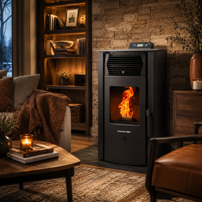 HP50S-Black 2,200 sq. ft. Pellet Stove with a 47-lb Hopper in Black