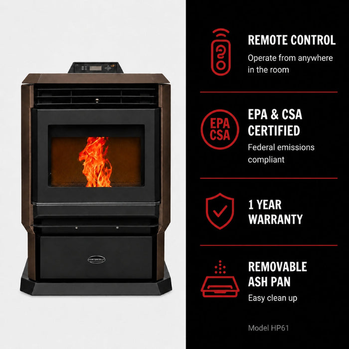 HP61-Brown 3,000 sq. ft. Pellet Stove with a 51-lb Hopper in Bronze