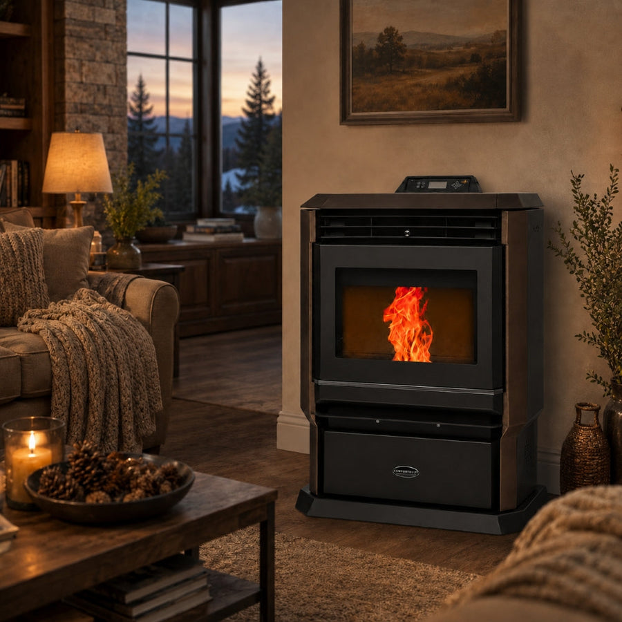 HP61-Brown 3,000 sq. ft. Pellet Stove with a 51-lb Hopper in Bronze