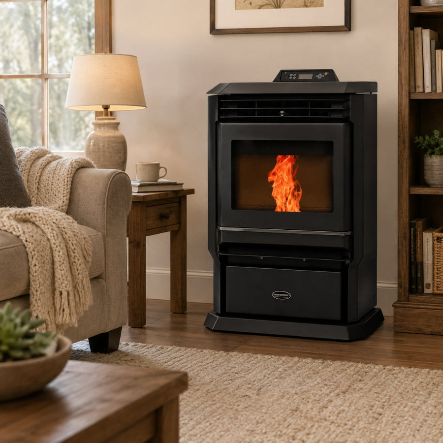 HP61-Black 3,000 sq. ft. Pellet Stove with a 51-lb Hopper in Black