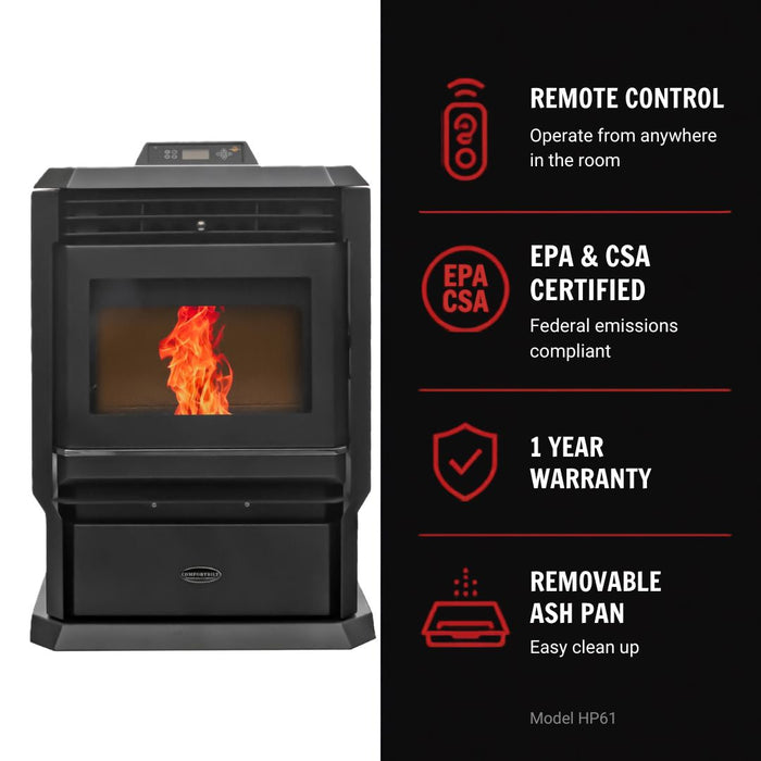 HP61-Black 3,000 sq. ft. Pellet Stove with a 51-lb Hopper in Black