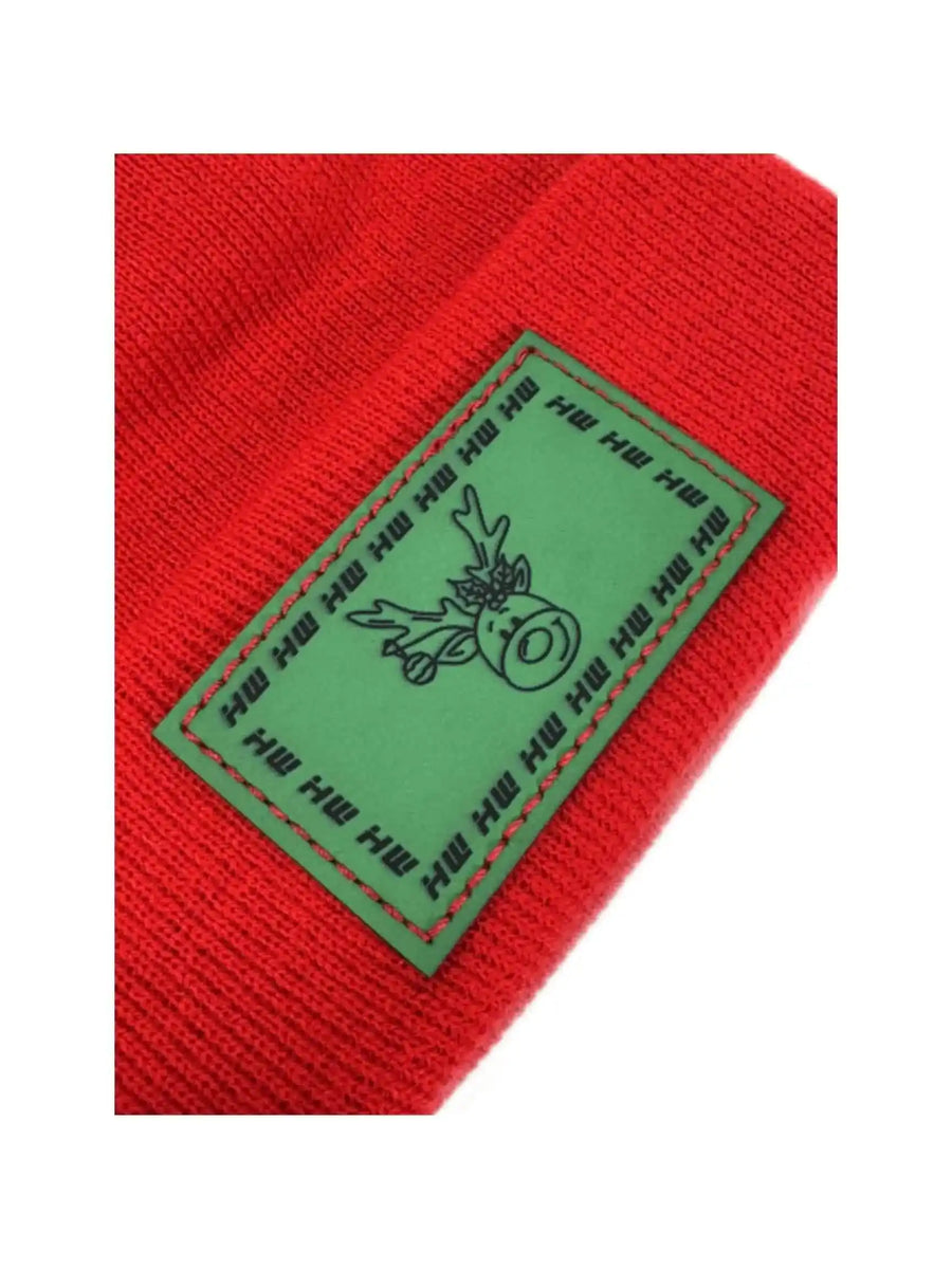 H Stitch Beanie, Reindeer Christmas Red Beanie