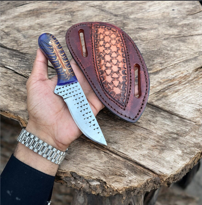 Handmade Cowboy Knife – 8" Rasp Steel Blade with Pine Cone Resin Handle