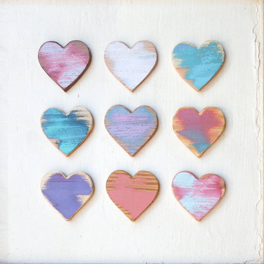 Heart Grid art print showing a three-by-three arrangement of colorful hearts Design shown: Cozy Coast.