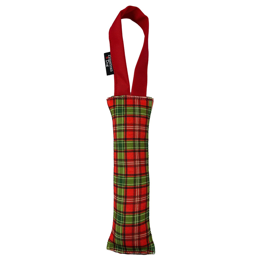 Holiday Plaid fire hose dog tug with red handle