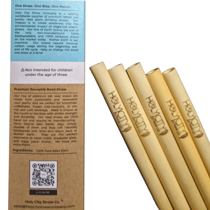 Tall Premium Reusable Reed Straws - 5 ct box.