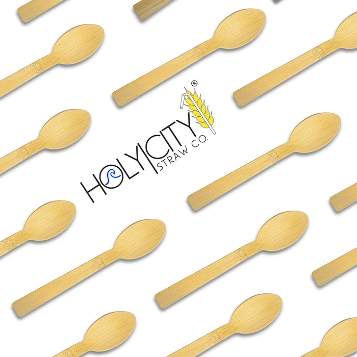 Holy City Straw Co. wrapped bamboo spoons lined up on angle