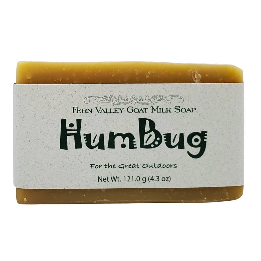 Humbug Tea Tree & Peppermint goat milk soap — labelled bar, front view