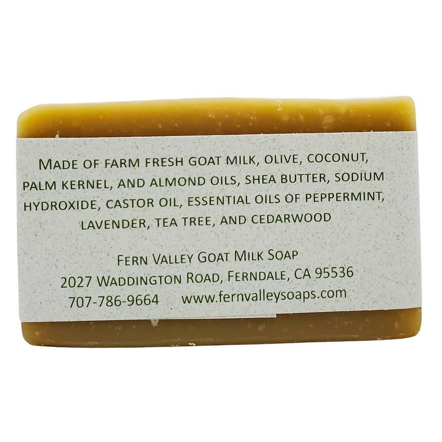 Humbug Tea Tree & Peppermint goat milk soap — rear ingredient label