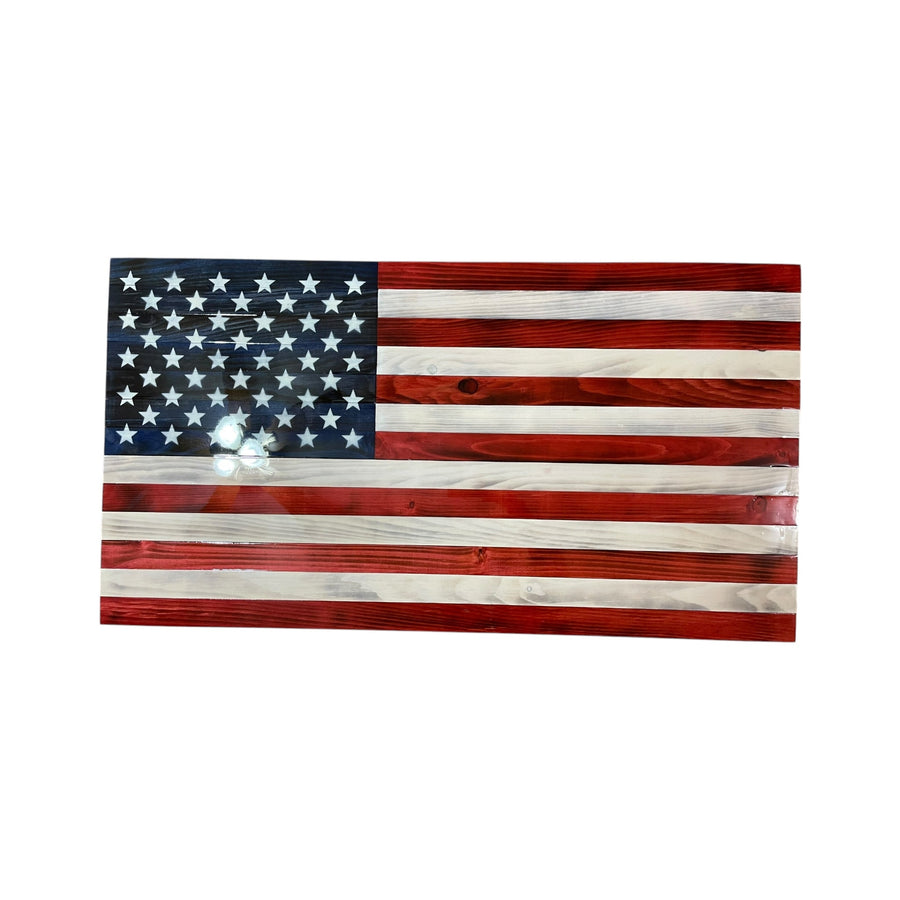 Custom Epoxy Wooden American Flag with Personalized Engraving