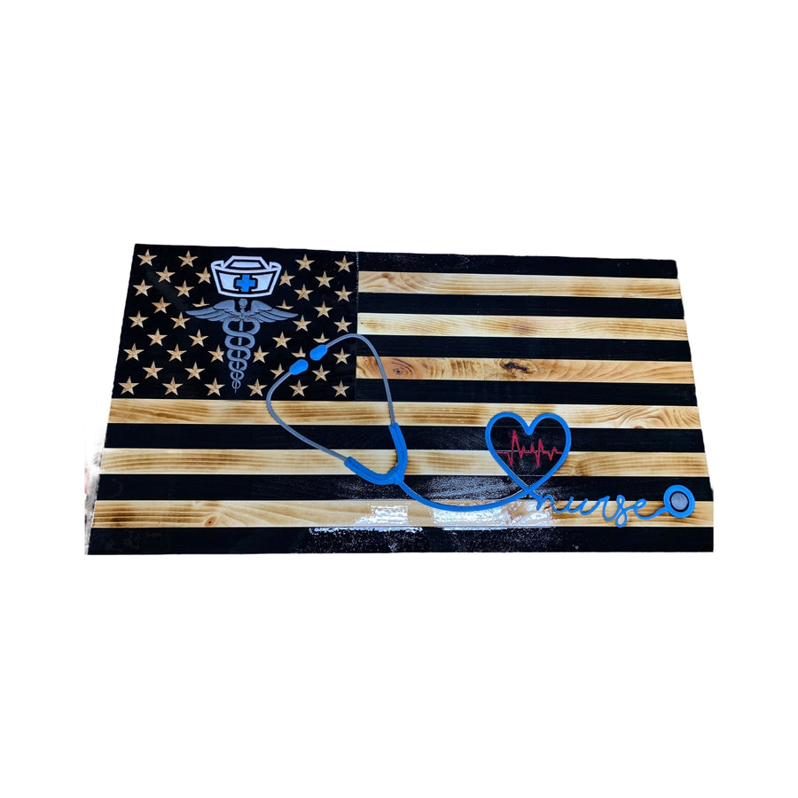 Personalized Wooden American Flag for Nurses