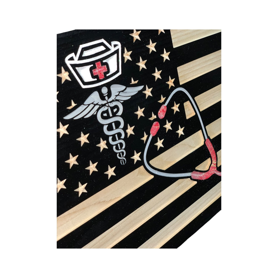Personalized Wooden American Flag for Nurses