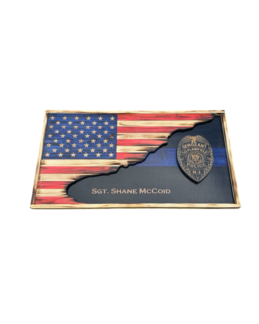 Custom 3D Thin Line American Flag with Engraved Badge