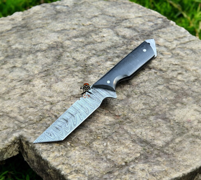 Damascus Steel Tactical Tanto Knife – Full Tang Hunting & Survival Blade with G10 Handle