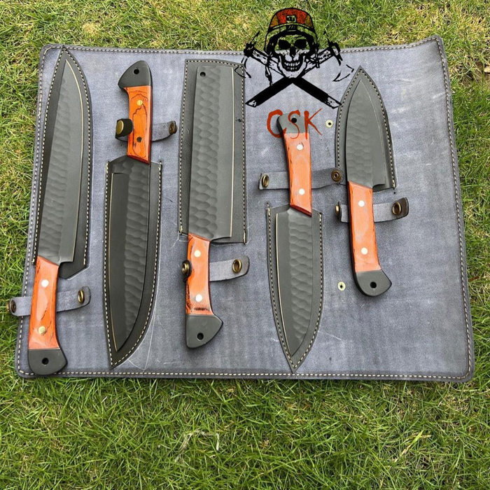 5 pieces custom made d2 steel Black coated chef knives set