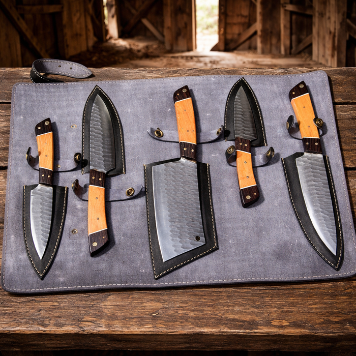 (5PCS)Hand Forged J2 steel Fixed Blade XL Kitchen set