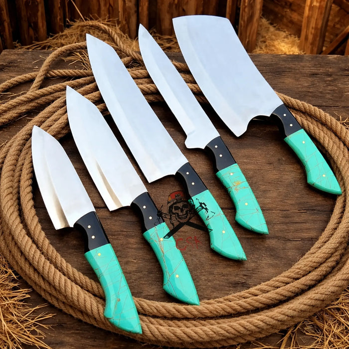 Fixed Blade Handmade D2 steel (5pcs) kitchen chef knives set
