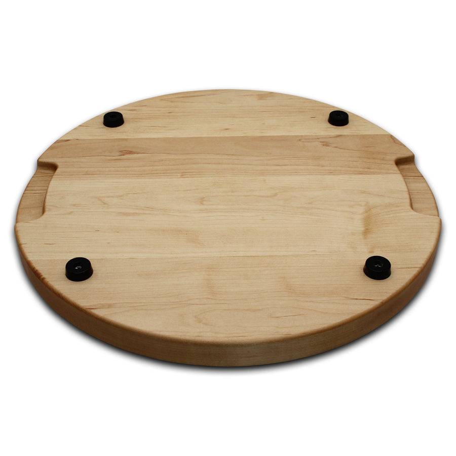 Maple round board underside showing rubber feet