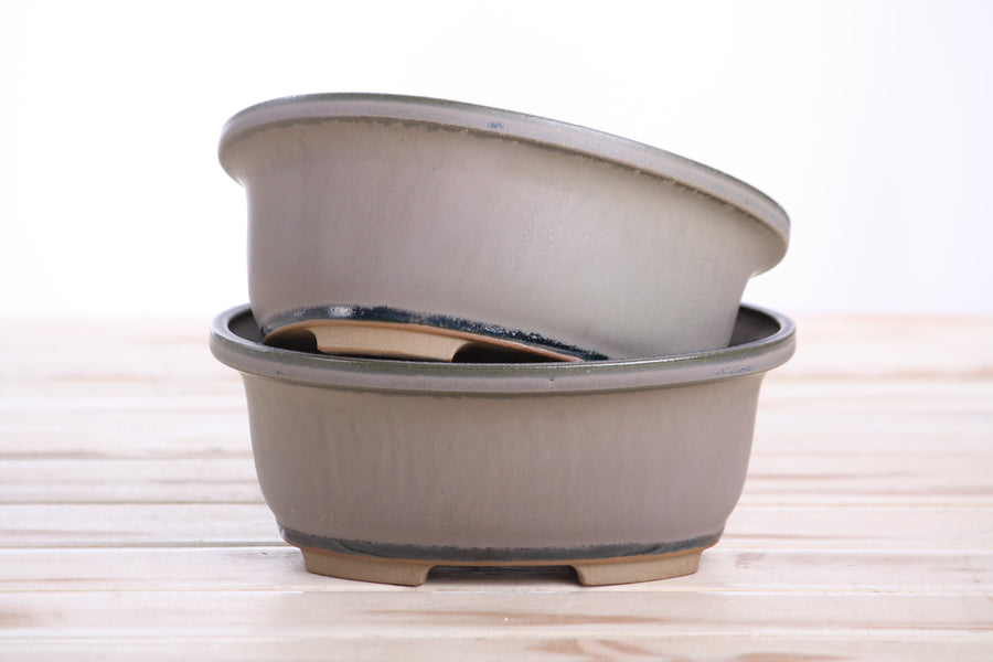 6.5-Inch Fat Oval Bonsai Pot - Ocean