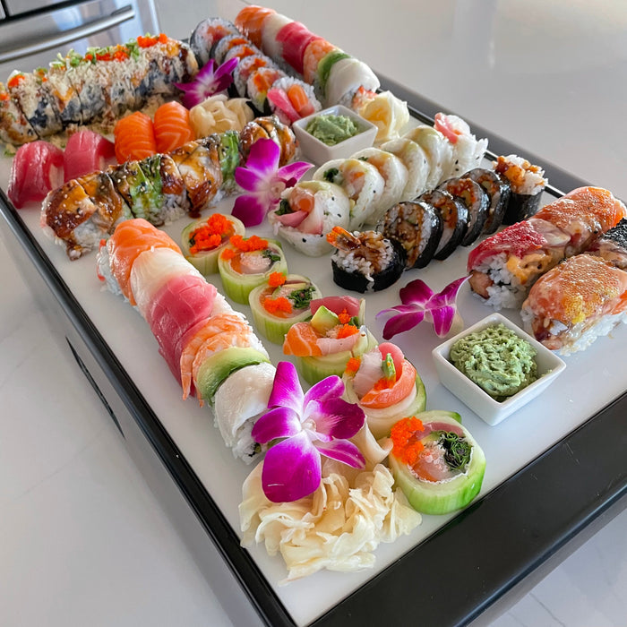 FDA approved cutting boards for use in a Dubler cooler. The chilled food trays are great for helping preserve charcuterie or sushi spreads.
