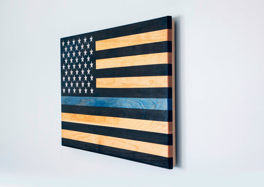 The Protector Thin Blue Line Handcrafted Patriotic Wall Flag – Made by U.S. Veterans