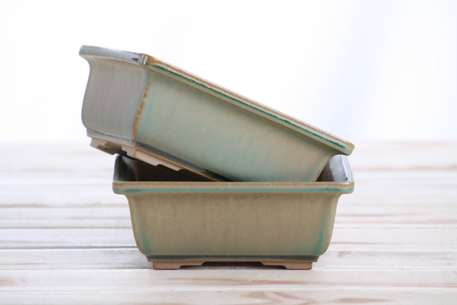 5.5-Inch Square Bonsai Pot - Speckled Moss