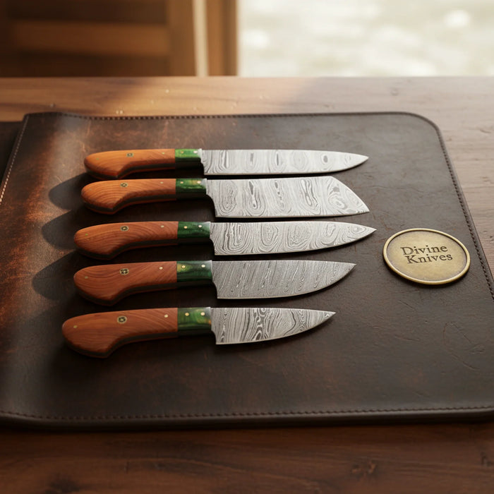 Forged Steel 5-Piece Chef Knife Set with Rosewood Handles