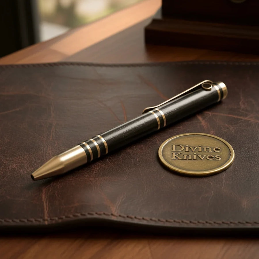 Black and Gold Banded Steel Twist Pen