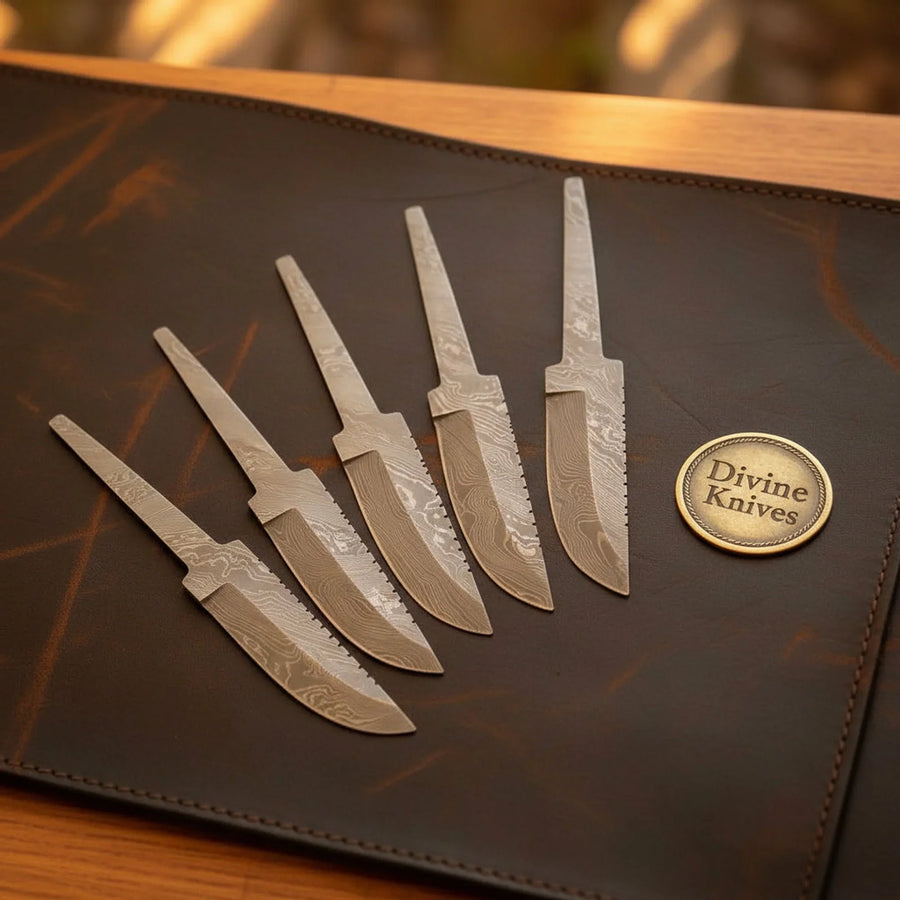 Blade Blank Set for Knife Making with Five Hand Forged Full Tang Layered Blanks