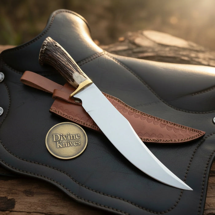 Crown Stag Trailing Point Hunter with Polished Blade