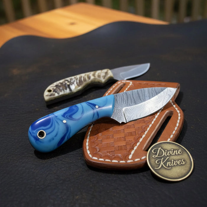Blue Resin & Stag Horn Skinner Combo Set for Field Work