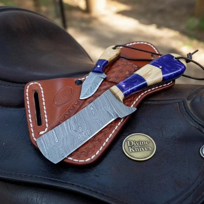 Purple Resin Bull Cutter Knife Set for Ranch Work and Collecting