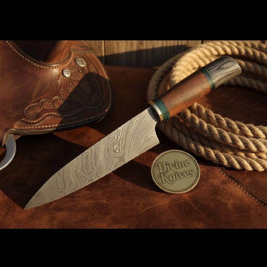Two Tone Gray and Black Wood Damascus Fixed Blade Knife