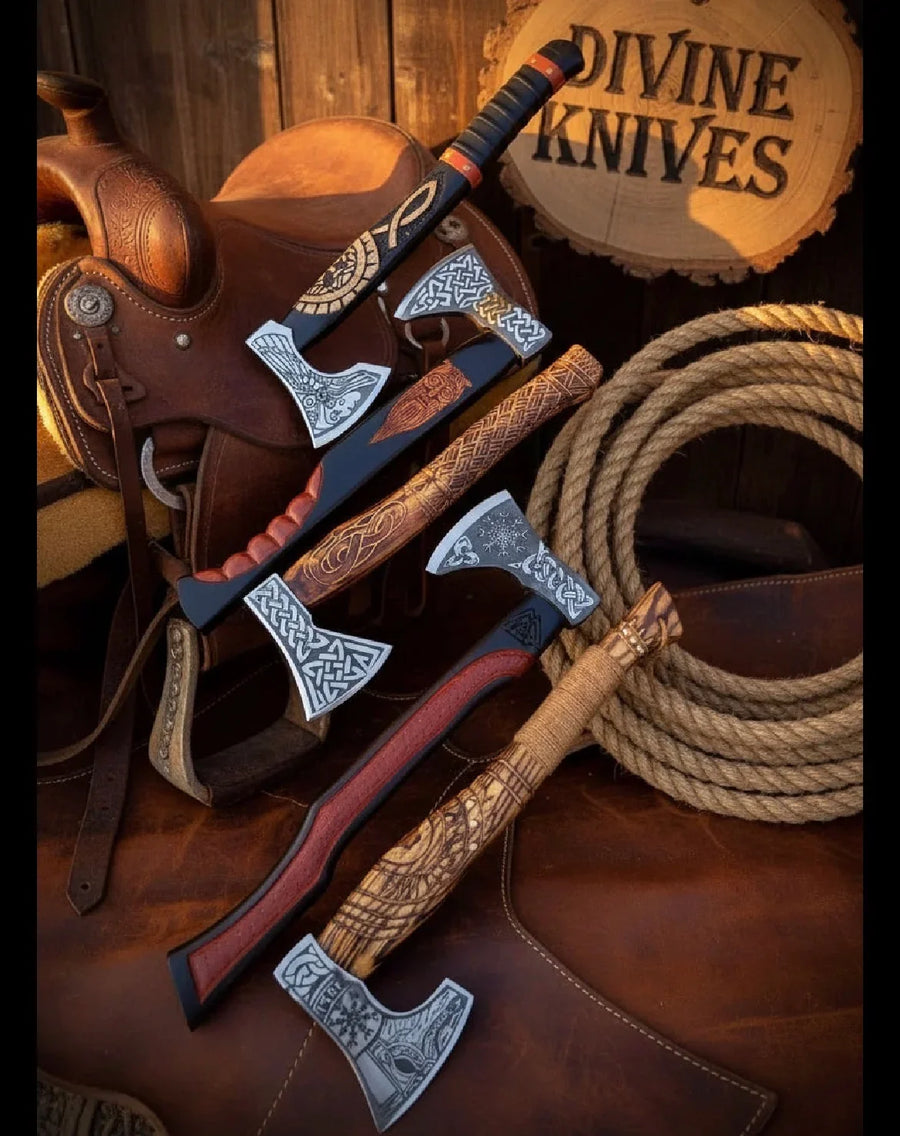 Celtic Engraved Viking Tomahawk Axe Collection – Set of 4