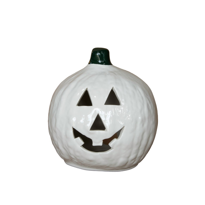 Small White Stoneware Jack-O-Lantern Pumpkin