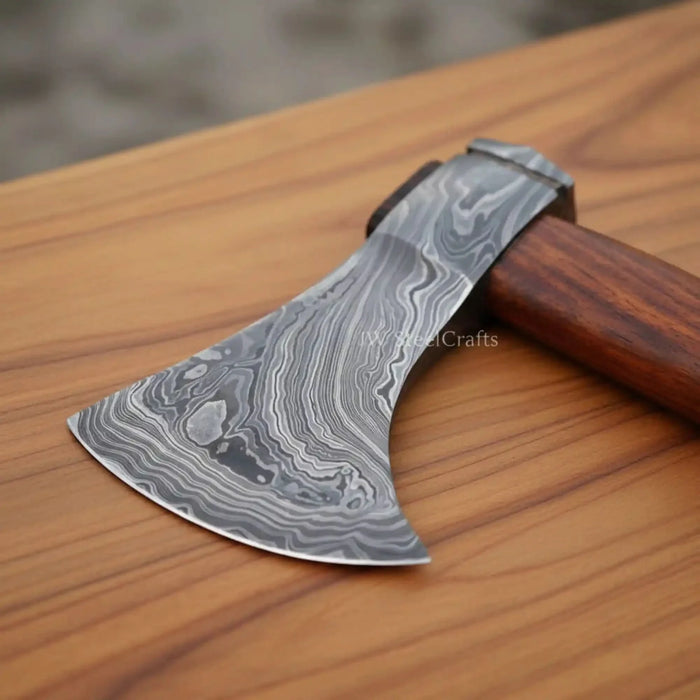 Handmade Damascus Skeggox Viking Bearded Axe with Rose Wood Handle